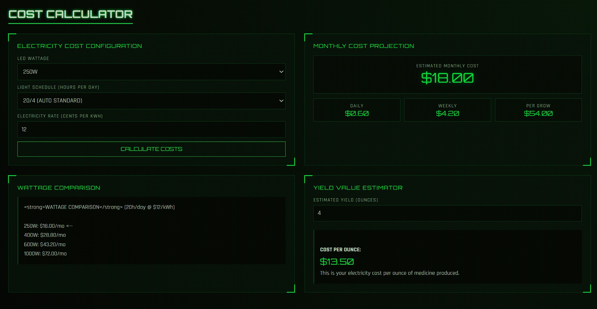 Cost Calculator Preview